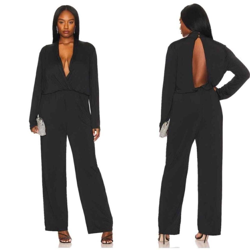Remi x Revolve Robin Jumpsuit black soft stretch jersey one piece Sz L new